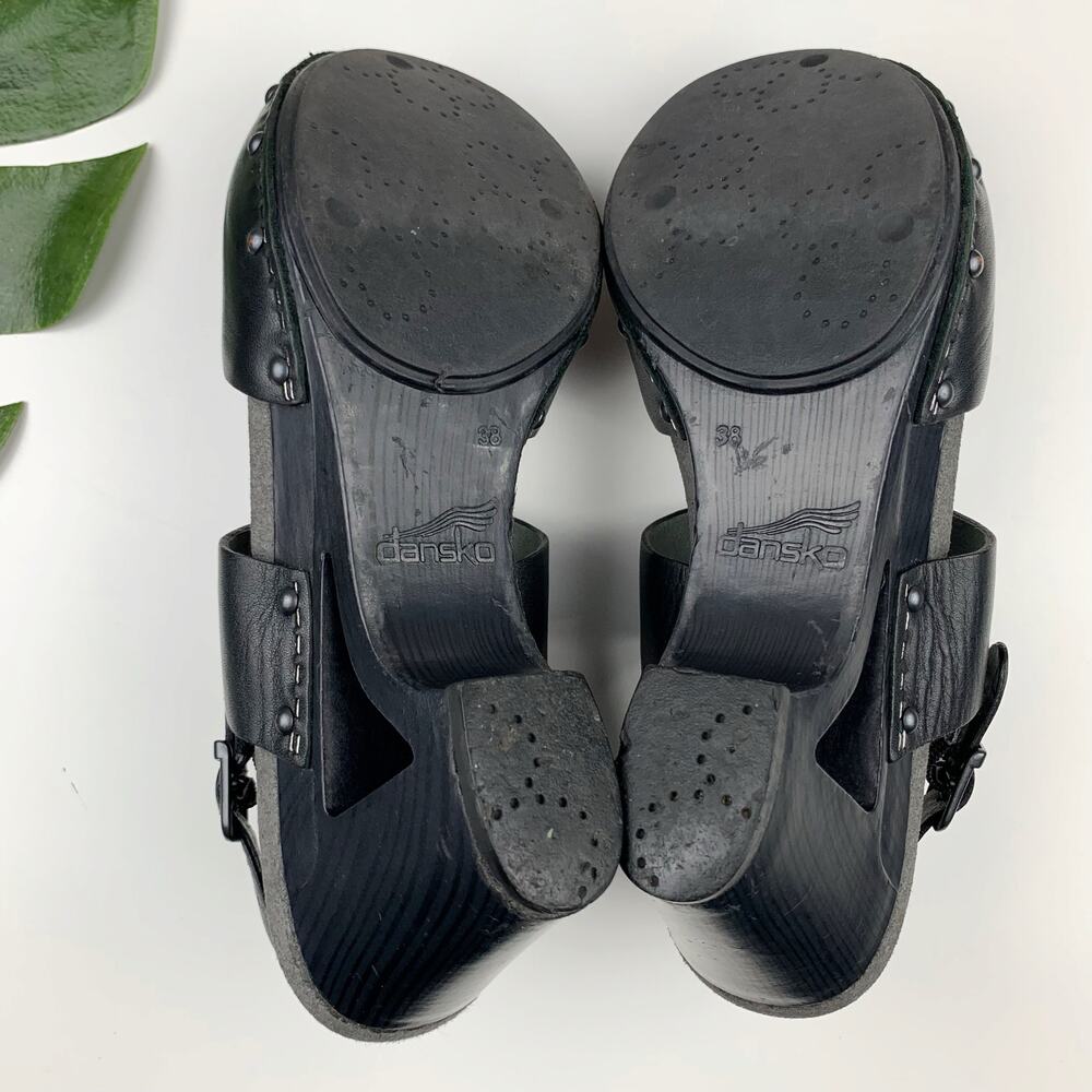 Dansko Black Leather Clog Sandals with Ankle Strap - Picture 10 of 11
